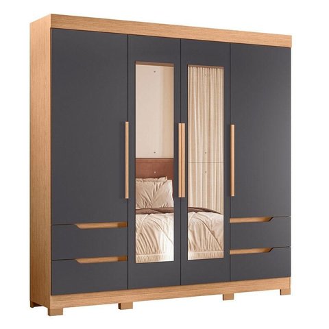 Guarda Roupa Solteiro Vivacce 04 Portas com Espelho Freijo Titanium - Móveis Albatroz