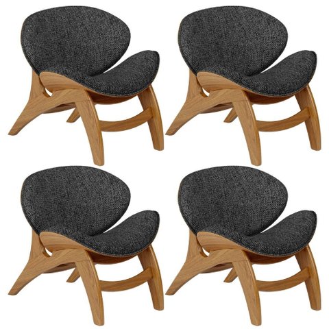 Kit 4 Poltronas Decorativa Orgânica Sala Living Kadosh L02 Linho Chumbo - Lyam Decor