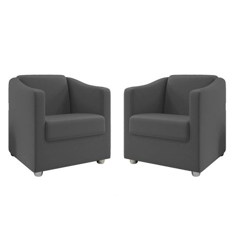 Kit 2 Poltronas Decorativa BIA SUEDE CINZA SKY MOBILE
