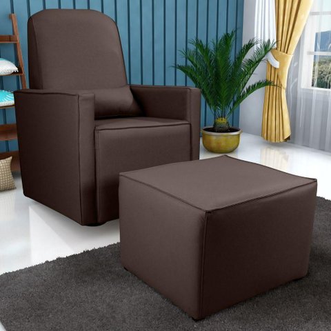 Poltrona para Amamentação Maya com Puff Base de Balanço Marrom Matrix 66cm
