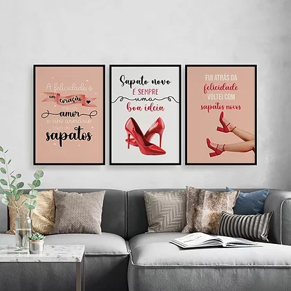 Ver imagem 1 de Kit 3 Quadros Frases Sapatos 45x34cm:Madeira branca