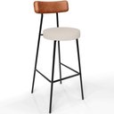 Ver imagem 3 de Kit 05 Banquetas Altas Cozinha Sala De Jantar Aço Milão L02 Couríssimo Camel Linho Cru - Lyam Decor