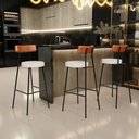 Ver imagem 2 de Kit 05 Banquetas Altas Cozinha Sala De Jantar Aço Milão L02 Couríssimo Camel Linho Cru - Lyam Decor