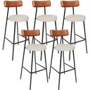Ver imagem 1 de Kit 05 Banquetas Altas Cozinha Sala De Jantar Aço Milão L02 Couríssimo Camel Linho Cru - Lyam Decor