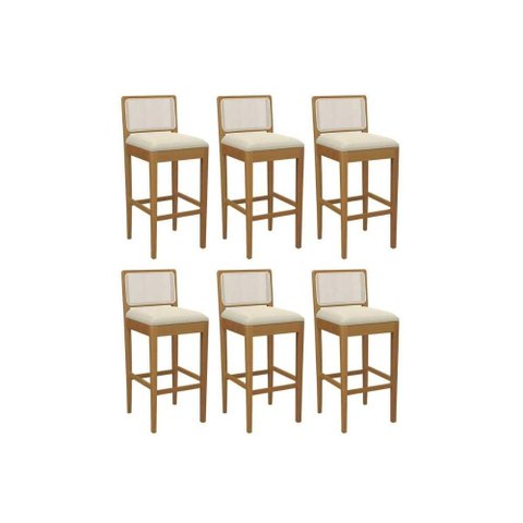Banqueta Sala de Jantar Sara 1bmm005ca Premium Madeira Maciça Kit 6 Un Carvalho/linho Bege Argila/