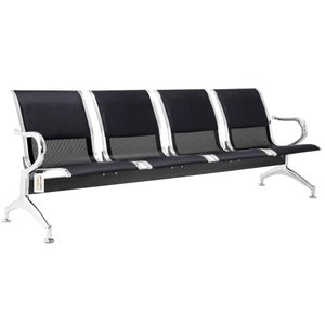 Cadeira Longarina Preta com Estofado Preto 4 Lugares