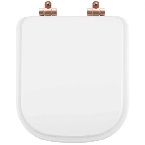 Tampa de Vaso Poliéster Com Fechamento Lento Piano Branco para Louça Deca com Ferragem Rose Gold