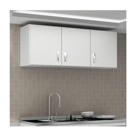Armário Aéreo de Cozinha 3 Portas Carolina - Branco Branco