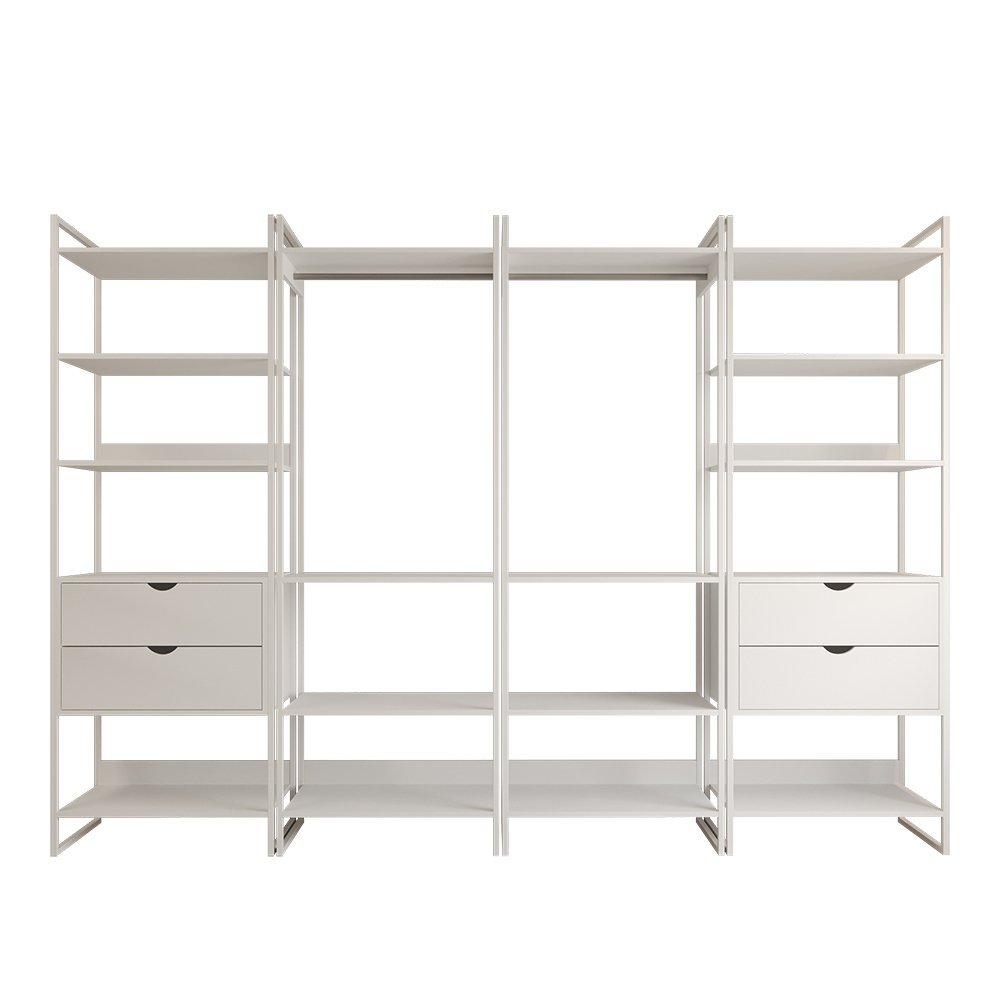 Closet Industrial Casal Completo Loft Branco 4 Módulos Cabideiro com Gavetas Ferro Branco - 3