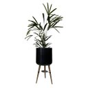 Ver imagem 1 de Vaso Cilindro para Plantas 40cm com Tripé de Madeira e Prato - Preto