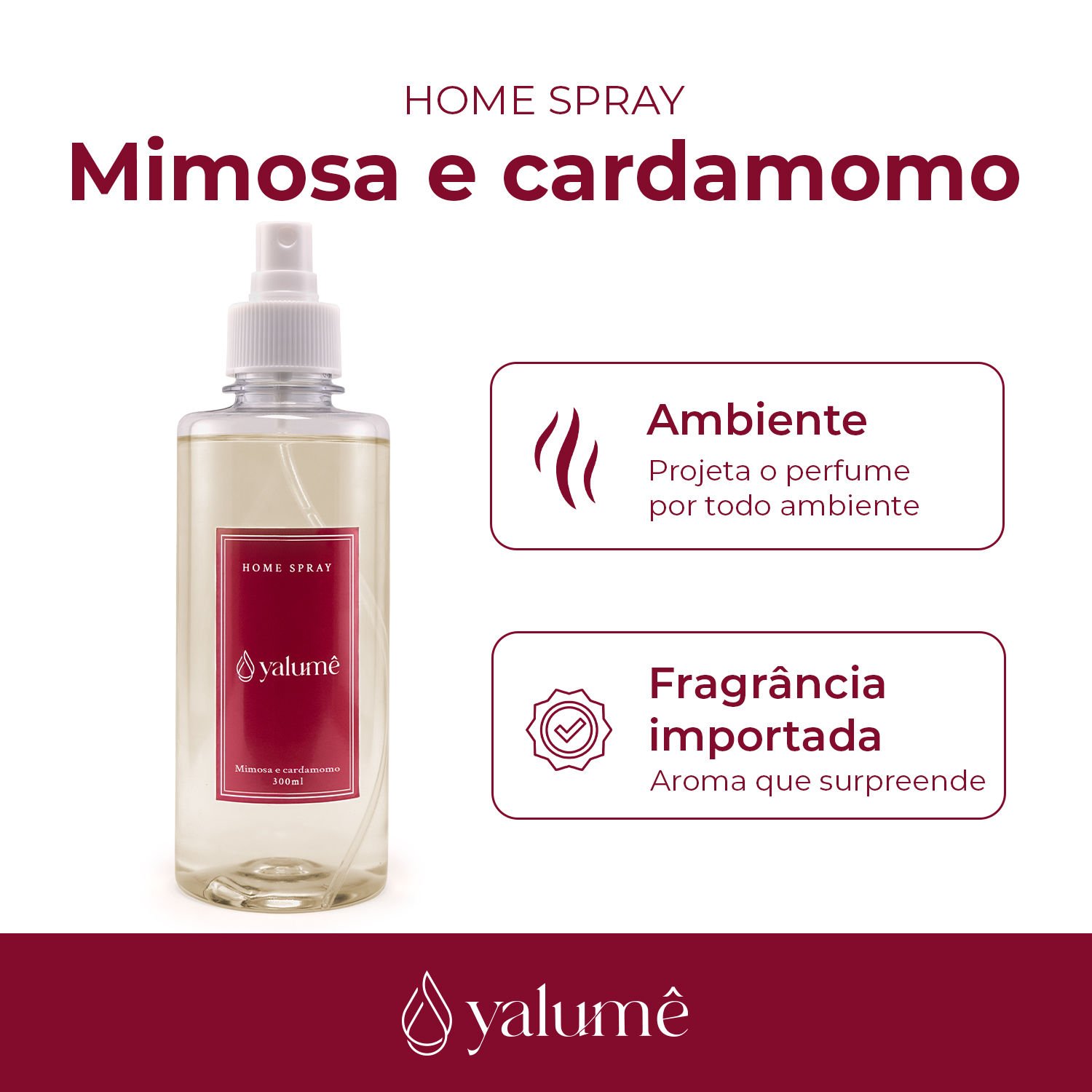 Home Spray Mimosa e cardamomo 300ml - Yalumê  - Aromatizador de Ambiente Spray, Perfume para casa - 2