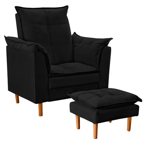 Poltrona Decorativa Sala de Estar Quarto Leitura Paris Suede:preto