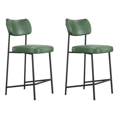 Kit 02 Banquetas Médias para Cozinha Lila Estofada com Encosto Couríssimo Verde - Desk Design