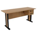 Ver imagem 1 de Mesa de Escritorio 2 Gavetas e Chave 160 Cm Me4193 Amendoa Preto Tecno Mobili