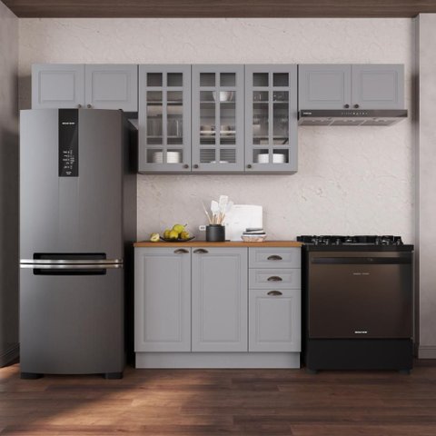 Armário de Cozinha Modulada Compacta Fidelitá Nara 100% MDF 4 Peças 280cm 10 Portas 2 Gavetas com