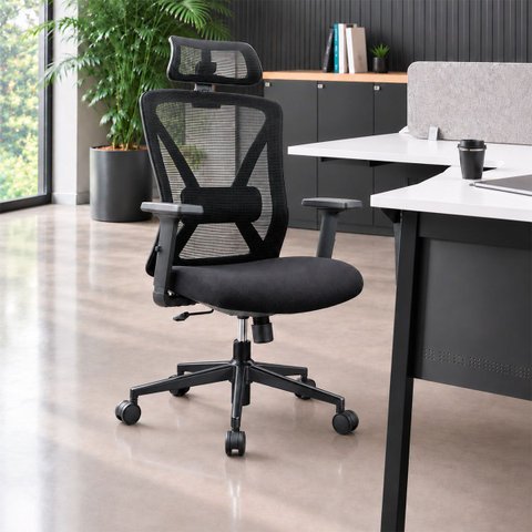 Cadeira Presidente Work Ergonômica com Apoio de Cabeça, Mesh Premium e Lombar 3D Preto
