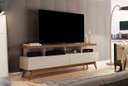 Ver imagem 2 de Rack Retrô TV Até 72 Polegadas Pés De Madeira 2 Gavetas 4 Nichos Vivare Wood 1.60:Off White/Freijó
