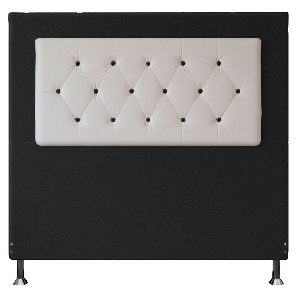 Cabeceira Casal 1,40m Havana Suede com Corino Branco - Pallazio - Preto - 1