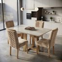 Ver imagem 1 de Jogo de Mesa de Jantar 1,20m Pedro Art com 4 Cadeiras -Bege Aveludado