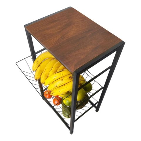 Fruteira Utilyse de Chão Cozinha Metal e Madeira 4 Andares Aramada Preto Malaga