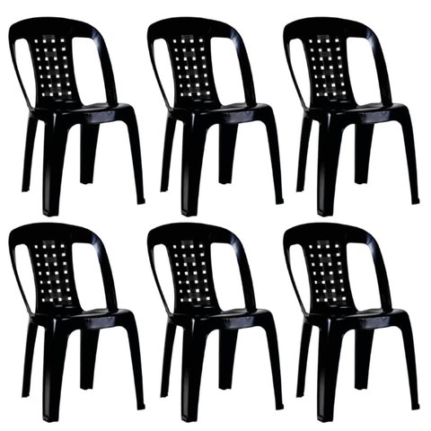 Kit 6 Cadeiras de Plástico Preta com Encosto Vime Empilhável