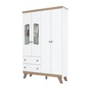 Ver imagem 3 de Guarda Roupa Infantil 4 Portas com Vidro e Puxadores em Madeira Branco/Jequitibá HP Noah