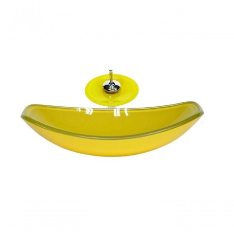 Cuba de Vidro Oval 46cm + Valvula + Torneira Cascata