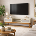 Ver imagem 4 de Rack Santorini 180cm com Pé Madeira Maciça C/ Amplas Gavetas:off White