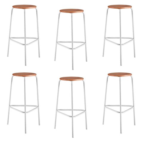 Kit 6 Banquetas para Cozinha com Base de Aço Cumbuca Branco/Nature