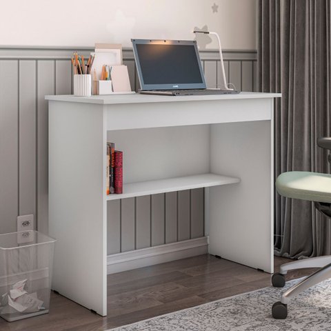 Escrivaninha Home Office Vitória Prateleira Extra e Gaveta:branco
