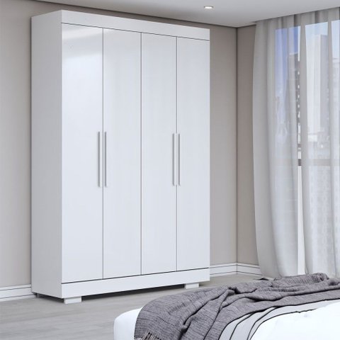 Guarda-roupa Solteiro Splendore 4 Portas 2 Gavetas 100% Mdf com Pé Branco - Panorama Móveis