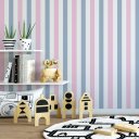 Ver imagem 2 de Papel de Parede Decorativo Listrado Azul Bebê e Rosa 2,5m