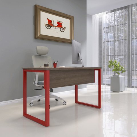 Escrivaninha Mesa Escritório X 150cm Industrial Walnut e Vermelho Marrom
