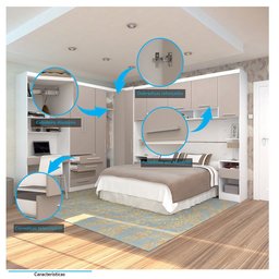 Quarto de Canto Casal com Guarda Roupas Cabeceira e Bancada Home Office Alpes Luciane Móveis - 5