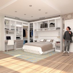 Quarto de Canto Casal com Guarda Roupas Cabeceira e Bancada Home Office Alpes Luciane Móveis - 3
