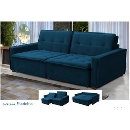 Sofá Cama Casal Veludo Azul Lux Filadélfia Rec Estofados - 2