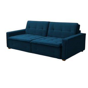 Sofá Cama Casal Veludo Azul Lux Filadélfia Rec Estofados