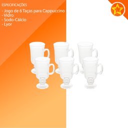 Jogo de 6 Taças de Vidro para Cappuccino 114ml - Lyor - 3
