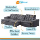 Ver imagem 4 de Sofá Retrátil Reclinável 9 Lugares 410cm com Pillow Veludo Cinza Alasca Megasul