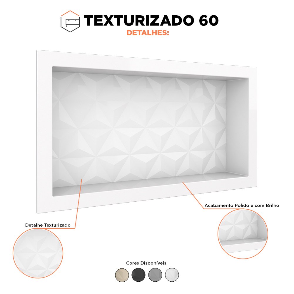 Nicho para Banheiro em Mármore Sintético Texturizado 60x30 Branco - Cozimax - 2