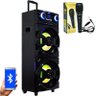 Caixa Som Amplificada Bluetooth 1000W Rms Mp3 Fm USB SD Aux LED Bivolt Aca 1001 Preta + 1 Microfone - 1