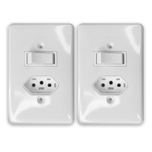 Kit 2 Interruptor Simples 6a com Tomada 2p+t 20a 250v Ilumi Cor:branco