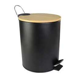 Cesto Lixo Aço Inox Tampa Bambu Cesto Interno Removível Plástico com Alça Capacidade 5 Litros - 1