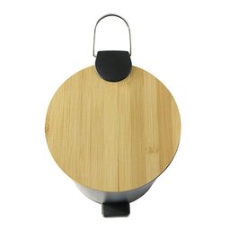 Cesto Lixo Aço Inox Tampa Bambu Cesto Interno Removível Plástico com Alça Capacidade 5 Litros - 2