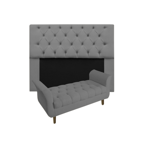Cabeceira Estofada Mirage e Recamier Grécia King 195 cm Suede Cinza - LM DECOR