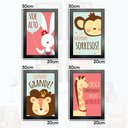 Ver imagem 4 de Kit 4 Quadros Infantil Leão Animais Bichos Frases 20x30cm Arte na Arte Moldura Preta