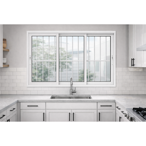 Janela de Correr 3 Folhas com Grade Alumínio Branco 100x100 Linha 25 Jade