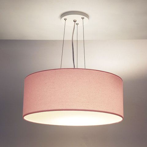 Lustre Pendente Redondo Cúpula em Tecido 50x15:rosa5963