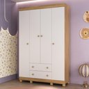 Ver imagem 1 de Guarda-roupa Infantil 122cm 4 Portas e 2 Gavetas Allegra Multimóveis Mp4443 Madeirado/branco