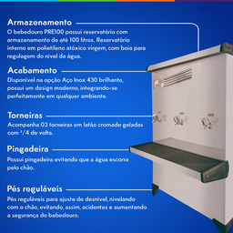 Bebedouro Industrial 100 Litros em Inox 220v Acqua Gelata 2 Torneiras Pre100 Purificador com Filtro - 3